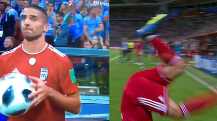 Iran vs Spanyol, Aksi Pemain Iran Melempar Bola Sambil Salto Bikin Netizen 'Bingung'