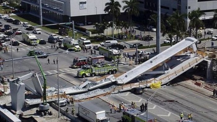 Belum Sempat Diresmikan, Jembatan Penyebrangan di Florida Rubuh