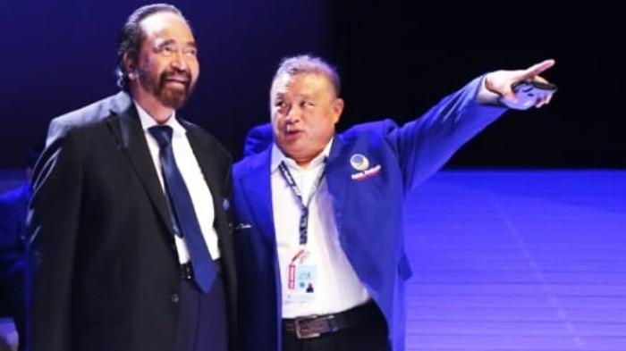 NASDEM - Ketua Umum Partai Nasdem, Surya Paloh bersama Sekjen Nasdem, Hermawi Taslim, dalam sebuah acara di Jakarta.