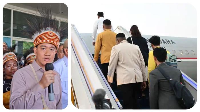 GIBRAN AJAK MAHASISWA - Wakil Presiden Gibran Rakabuming Raka bersama lima perwakilan mahasiswa bersiap bertolak dari Pangkalan TNI AU Halim Perdanakusuma, Jakarta, Kamis (18/6/2026). Kunjungan ini bertujuan mengajak mahasiswa melihat langsung implementasi program MBG dan KDMP di Indonesia Timur di tengah gelombang demonstrasi. Di tengah gelombang aksi demo menyoroti kenaikan Pertamax hingga desakan STOP MBG, Wapres Gibran pilih boyong 5 mahasiswa ikut kunker.
