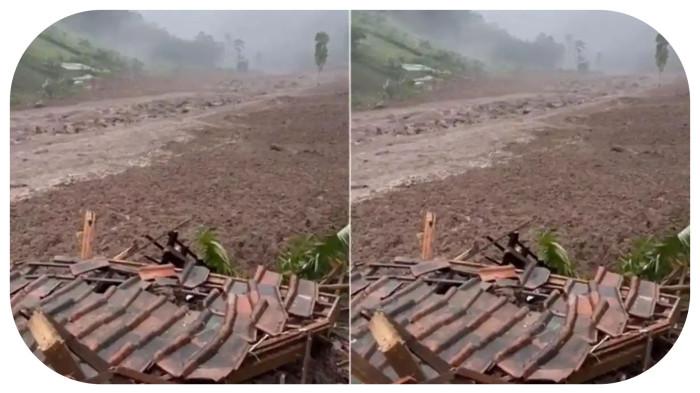 LONGSOR CISARUA - Bencana longsor dahsyat terjang Cisarua Bandung Barat, Sabtu (24/1/2026). Material Gunung Burangrang timbun puluhan rumah saat warga tidur. Terlihat aliran longsor seperti sungai cokelat. Empat orang warga Cisarua dilaporkan meninggal dunia, 89 hilang dan 30 rumah tertimbun akibat longsor tersebut.