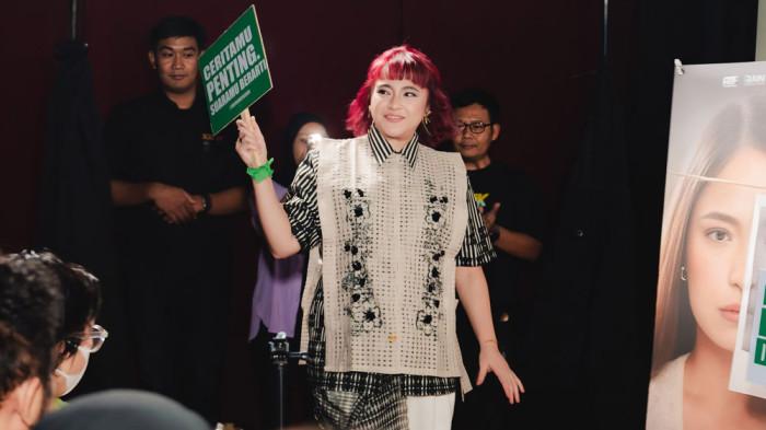 KEKERASAN SEKSUAL - Marshanda dalam jumpa pers di kawasan Senayan Jakarta Pusat, Minggu (14/6/2026) menceritakan perannya sebagai penyintas kekerasan seksual di film 'Saat Aku Bersuara'.