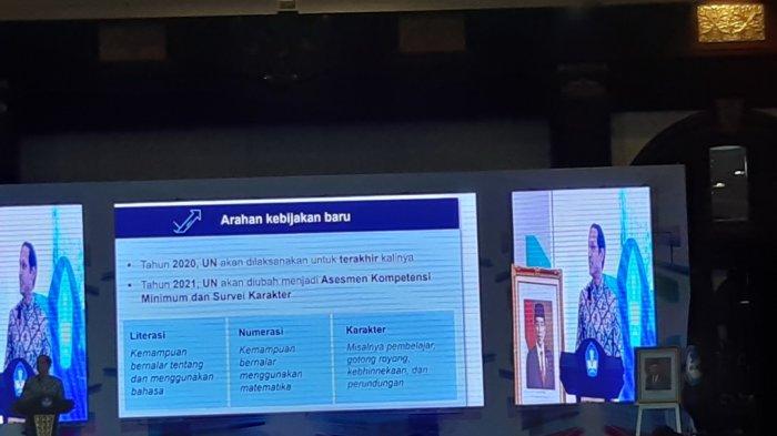 Mendikbud Nadiem Makarim saat Rapat Koordinasi bersama Dinas Pendidikan Provinsi dan Kabupaten/Kota se-Indonesia di Hotel Bidakara, Jakarta Selatan, Rabu (11/12/2019).