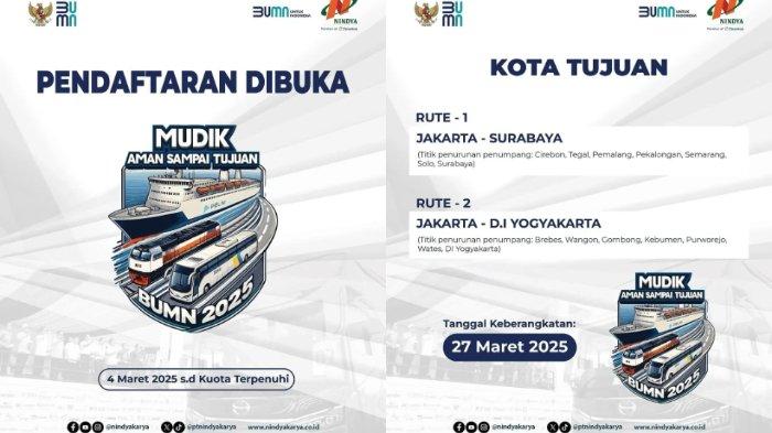 Mudik Gratis BUMN Nindya Karya 2025 Masih Dibuka, Ada Rute Jakarta-Surabaya dan Jakarta-Yogyakarta