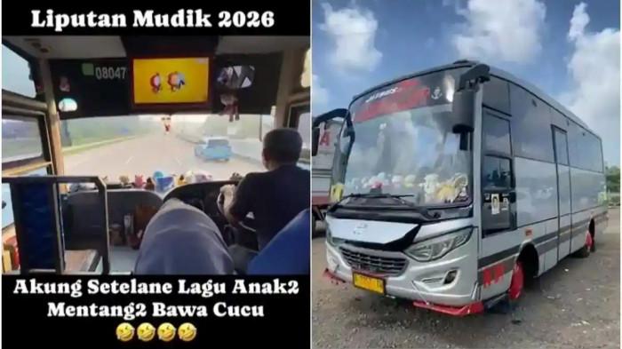 mudik viral naik bus pariwisata sendiri