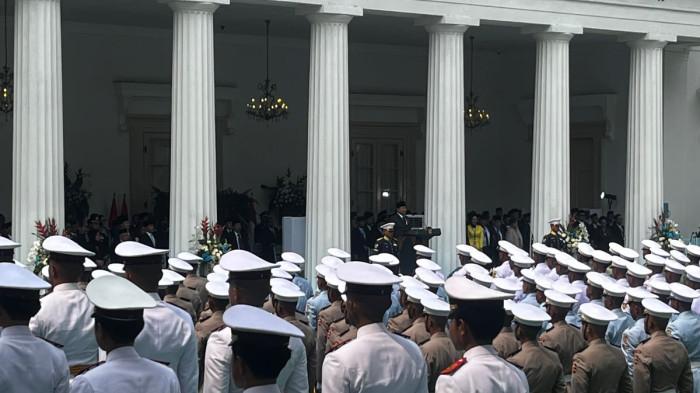 HARI LAHIR PANCASILA - Presiden Prabowo Subianto dan Wakil Presiden Gibran Rakabuming Raka menghadiri upacara peringatan Hari Lahir Pancasila, di Halaman Gedung Pancasila, Jakarta, pada Senin (2/6/2025). (Taufik Ismail).