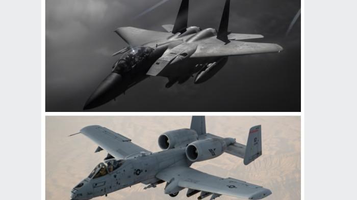 2 pesawat tempur AS yang ditembak Iran kemarin, Jet F-15E Strike Eagle (atas) dan A-10 Thunderbolt II (bawah).