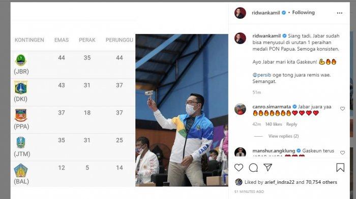 Jabar Naik ke Puncak Klasemen PON, Ridwan Kamil: Ayo Jabar Gaskeun! Persib Jangan Jadi Juara Remis
