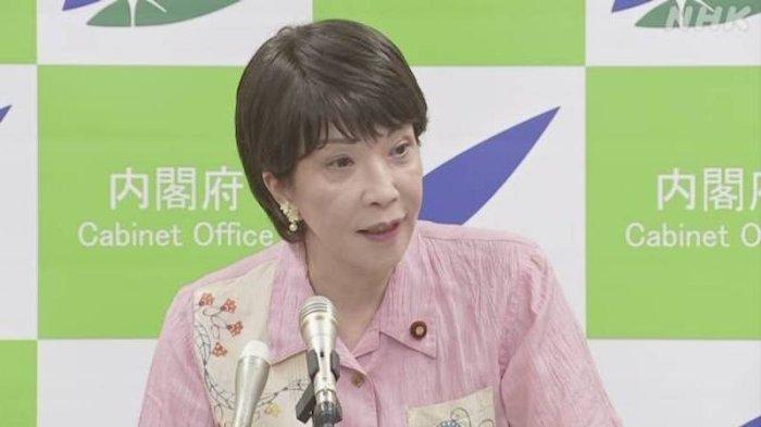 Menteri Negara Urusan Ekonomi dan Keamanan Sanae Takaichi dalam jumpa pers Selasa (6/6/2023)