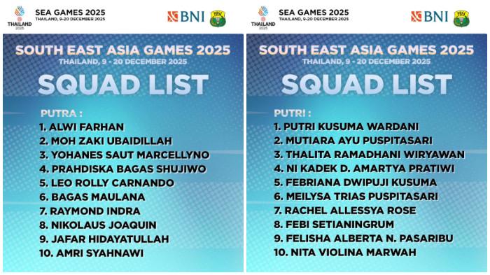 BADMINTON SEA GAMES - Kolase Tribunnews yang mengambil foto dari Instagram @badminton.ina, Jumat (31/10/2025), menampilkan daftar pemain yang menghuni skuad badminton Indonesia di SEA Games 2025.