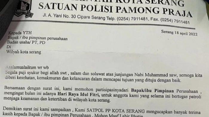 Beredar Surat Mengatasnamakan Satpol PP Kota Serang Minta THR, Begini Respons Wali Kota