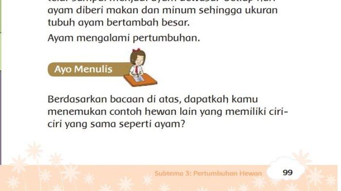 Kunci Jawaban Tema 1 Kelas 3 SD Halaman 99 100: Pertumbuhan Hewan