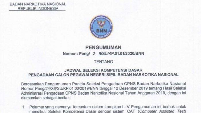 Update Lokasi dan Jadwal Tes SKD CPNS Badan Narkotika Nasional 