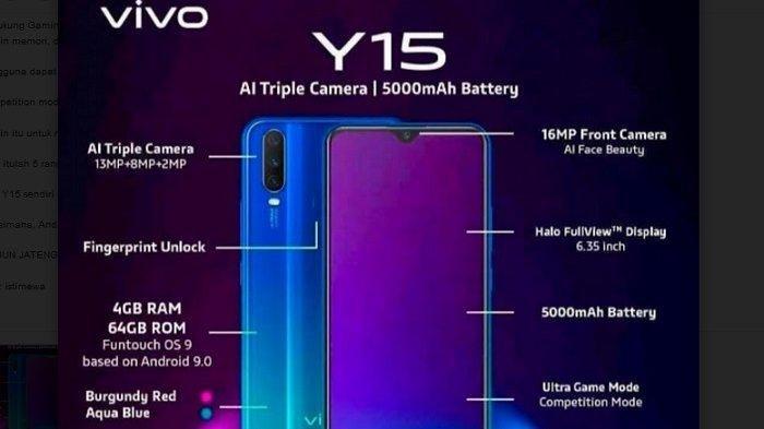 Harga dan Spesifikasi HP Vivo Y15, Hp 3 Kamera dengan Harga Rp 2,2 Juataan