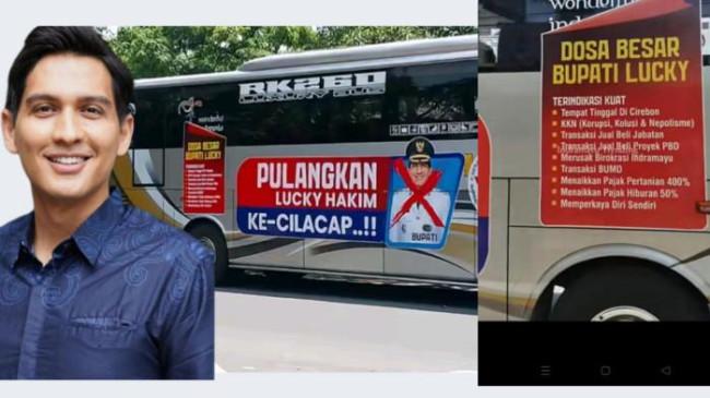 Massa Tulis 10 Dosa Besar Bupati Indramayu Lucky Hakim di Bus Pulang ke Cilacap: Merusak Birokrasi