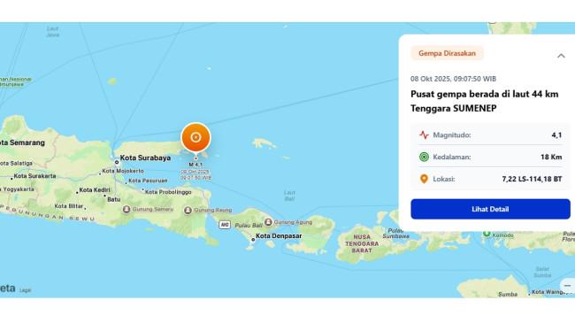 Gempa M 4,1 Guncang Sumenep, BMKG: Pusat Gempa di Laut