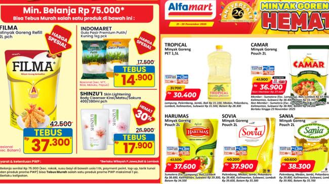 Promo JSM Indomaret, Alfamart, Superindo 21-23 November: Gula Rp14.900/Kg, Minyak Goreng 2L Rp33.500