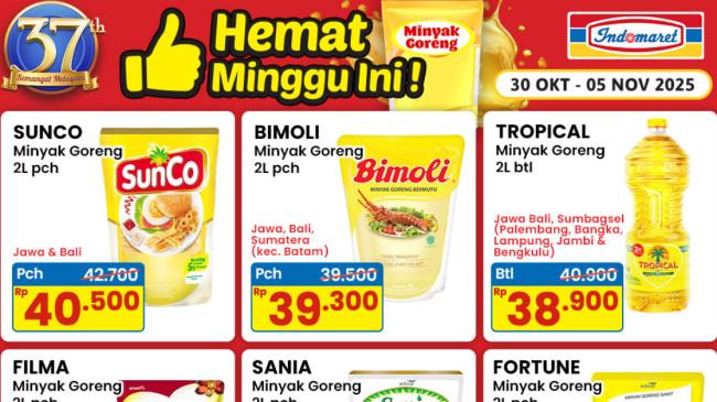 Promo JSM Alfamart, Indomaret, Superindo 1-2 November 2025: Minyak Goreng 2L Mulai dari Rp32.900