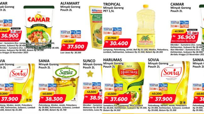 Promo JSM Alfamart, Indomaret, Superindo 22-23 November 2025: Minyak Goreng 2L Mulai dari Rp31.400