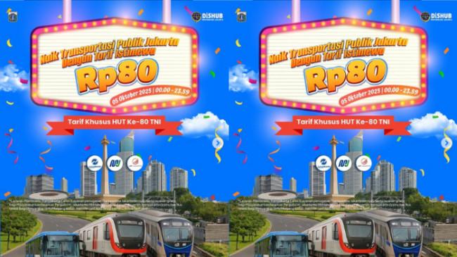 Dalam Rangka HUT ke-80 TNI, Tarif Transjakarta, LRT, dan MRT Cuma Rp80 Berlaku 5 Oktober 2025
