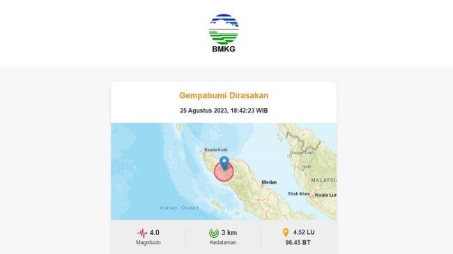 Analisis BMKG Soal Gempa M 4,0 di Aceh Malam Ini