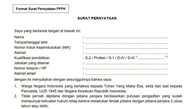 Format Surat Pernyataan 13 Poin PPPK dan Link Download PDF