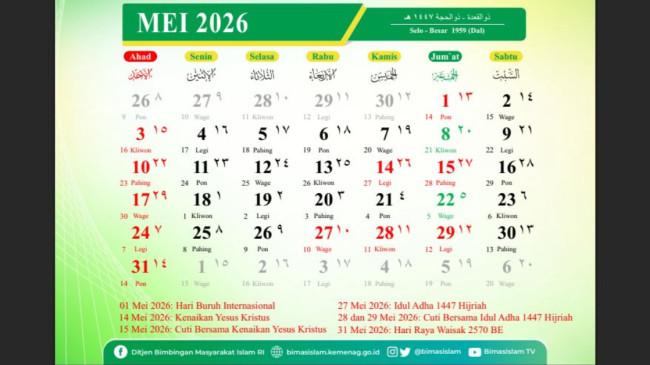 Kalender Islam 2026, Lengkap dengan Jadwal Puasa Sunnah dan Hari Besar 1447-1448 Hijriah