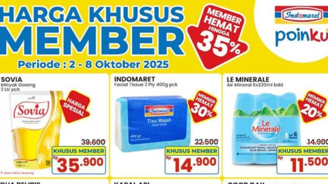 Promo Indomaret, Alfamart, dan Superindo Selasa 7 Oktober 2025: Minyak Goreng Sovia 2L Rp35.900
