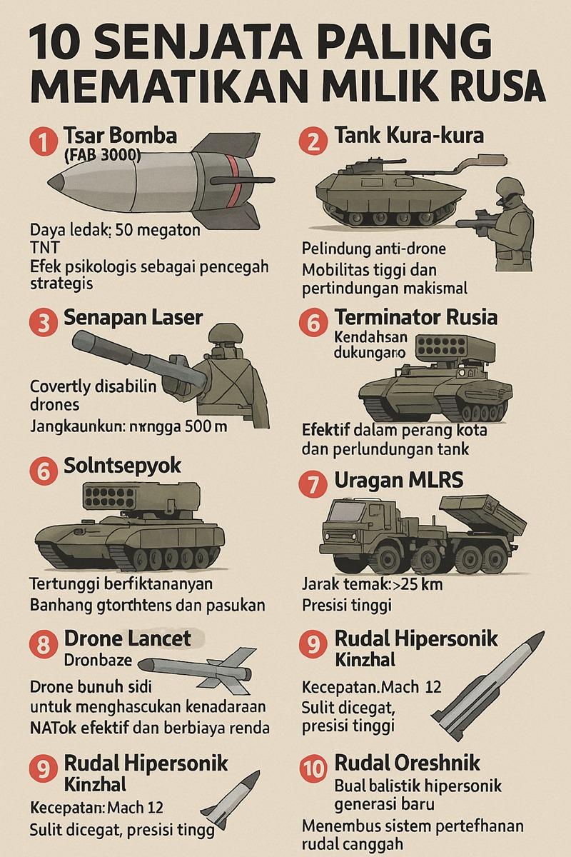 10 senjara militer mematikan dan berbahaya yang hanya dimiliki Rusia.