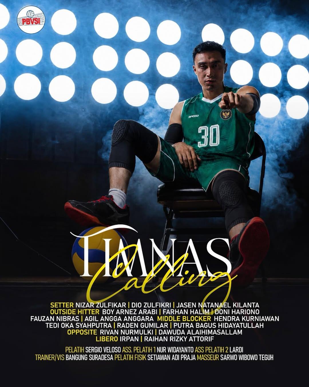 DAFTAR SKUAD - Daftar 16 pemain Timnas Voli Putra Indonesia yang dipanggil PBVSI untuk jalani TC di Sentul, Bogor, dipersiapkan menuju AVC Nations Cup 2026 for Men's di India pada 20-28 Juni.
