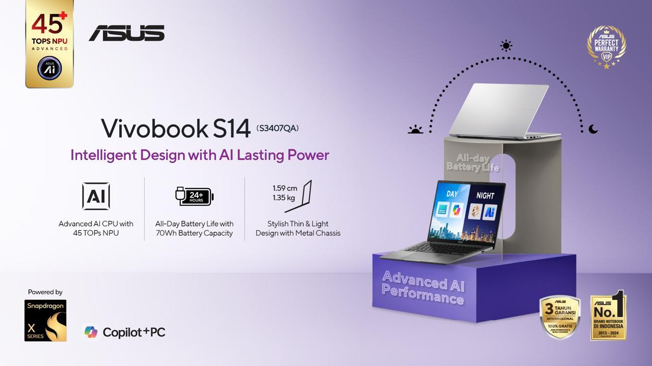 ASUS Vivobook S14: Laptop AI Ringan dan Tahan Lama Berbasis Snapdragon