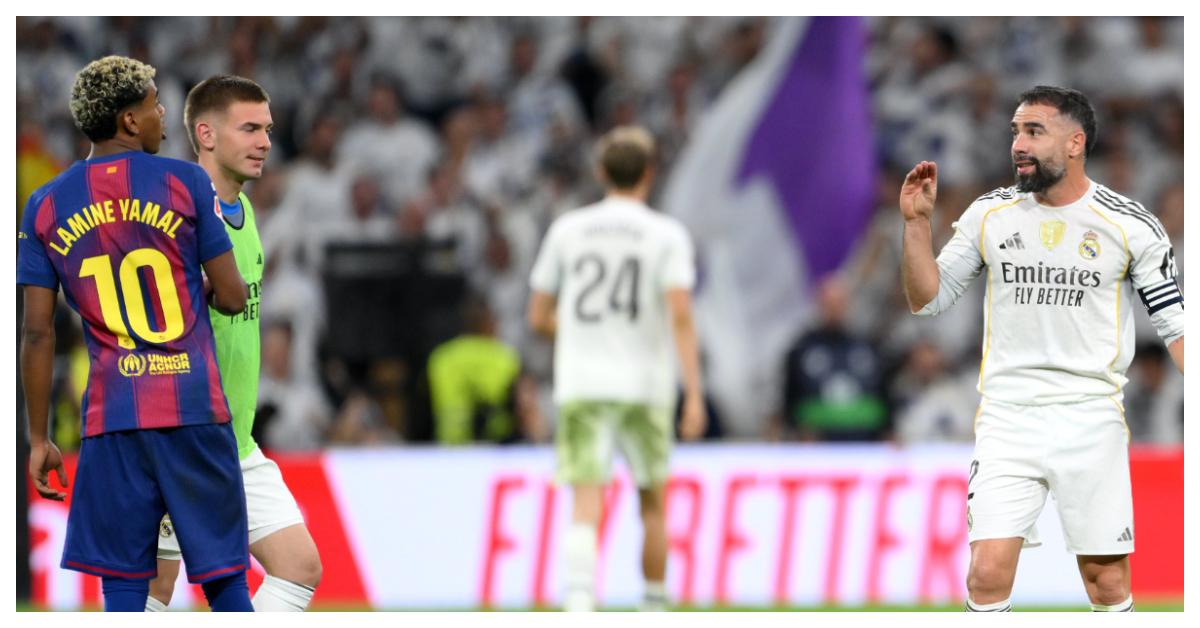 LAMINE YAMAL - Adu mulut antara Lamine Yamal vs Dani Carvajal setelah berakhirnya laga El Clasico jilid pertama musim ini yang dimenangkan Real Madrid dengan skor 2-1 di Santiago Bernabeu, Minggu (26/10/2025).