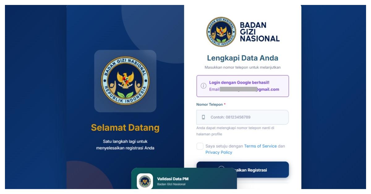 VALIDASI PENERIMA MBG - Tangkap layar situs https://validasidatapm.bgn.go.id/ pada Kamis (23/4/2026), login ke situs tersebut, menggunakan email. BGN meluncurkan situs validasi data penerima Makan Bergizi Gratis, Anda dapat mengakses validasidatapm.bgn.go.id.