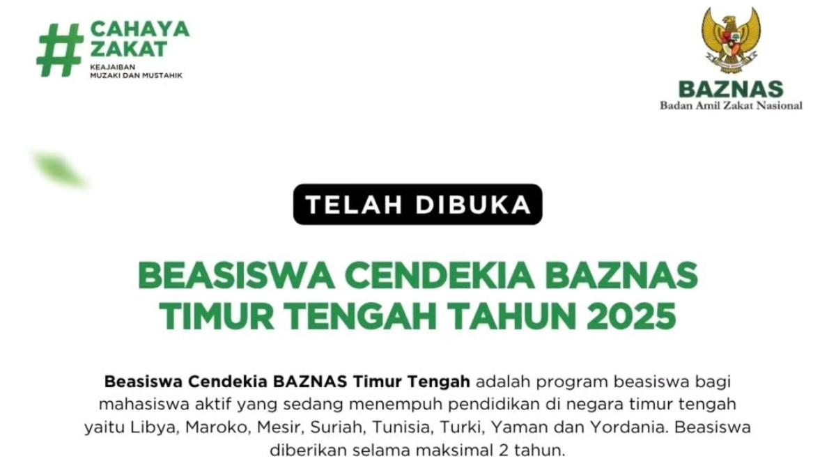 Beasiswa Cendekia BAZNAS Timur Tengah 2025 Dibuka, Beri Uang Saku dan Mentoring Bulanan