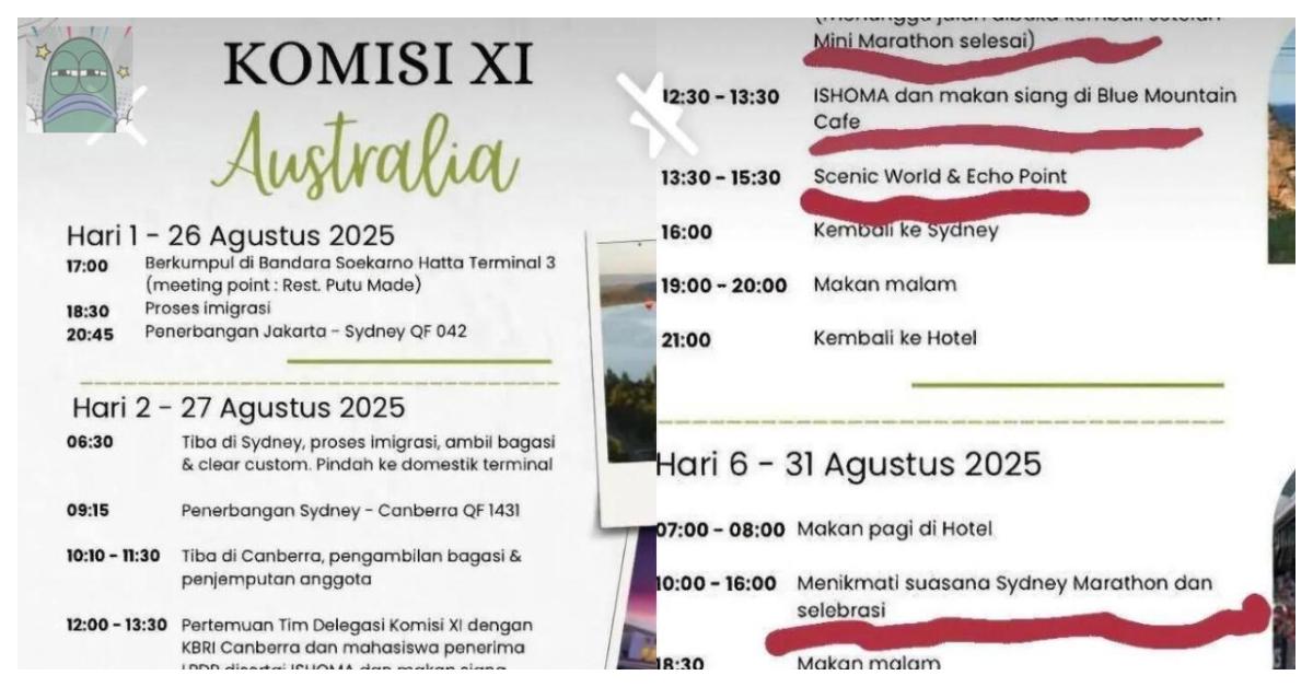 Beredar Jadwal Kunker Komisi XI DPR ke Australia di Tengah Demonstrasi Besar-besaran