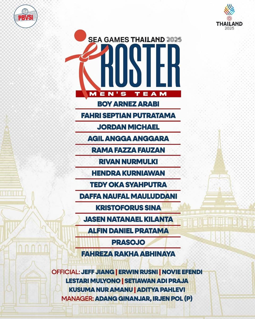 SKUAD VOLI - Daftar skuad resmi Timnas Voli Putra Indonesia untuk SEA Games 2025 yang berlangsung di Thailand, awal Desember mendatang. Farhan Halim dicoret.