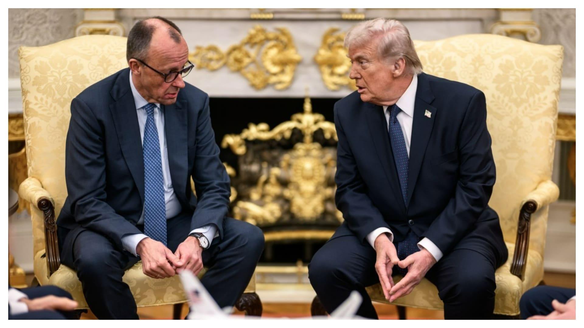 JERMAN VS AS - Presiden AS Donald Trump mengadakan pertemuan bilateral dengan Kanselir Jerman Friedrich Merz di Ruang Oval, Selasa, 3 Maret 2026. Donald Trump membalas kritik Kanselir Jerman Friedrich Merz terkait kegagalan diplomasi AS dengan Iran. (Foto Resmi Gedung Putih)