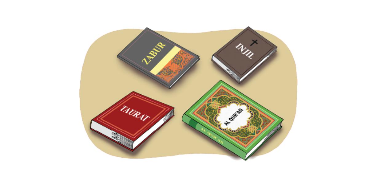 Pendidikan Agama Islam Kelas 3 SD Kurikulum Merdeka Hal 159. Gambar 7.1 Empat Kitab Allah Swt. Taurat, Zabur, Injil dan Al-Qur'an