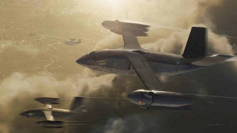 PESAWAT EKSPERIMENTAL AS - Gambar render yang dirilis DARPA, menampilkan pesawat prototipe SPRINT X-76. Pesawat ini dirancang menggabungkan kecepatan jet dengan fleksibilitas helikopter untuk operasi militer modern.