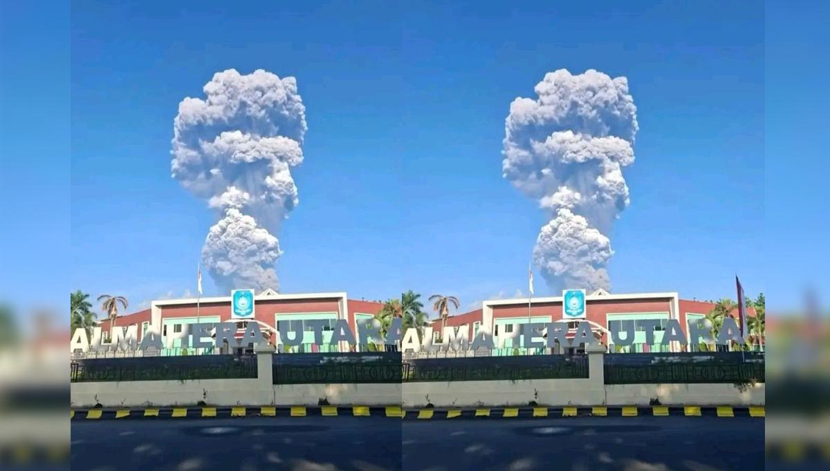 ERUPSI GUNUNG DUKONO - Gunung Dukono di Kabupaten Halmahera Utara, Maluku Utara alami erupsi, Jumat (8/5/2026) pagi. Hasil pengamatan menunjukkan kolom erupsi berwarna putih, kelabu hingga hitam dengan intensitas tebal dan tinggi mencapai sekitar 10.000 meter. Erupsi juga disertai dentuman lemah hingga kuat.