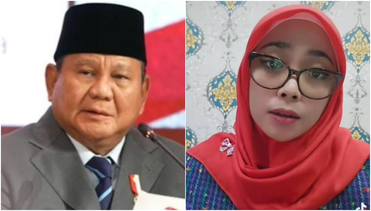 KORBAN PELURU NYASAR - (Kiri) Foto Presiden Prabowo Subianto dan (Kanan) Video Dewi Murniati, ibu siswa SMP yang diduga menjadi korban peluru nyasar TNI AL di Gresik saat meminta bantuan ke Presiden Prabowo.