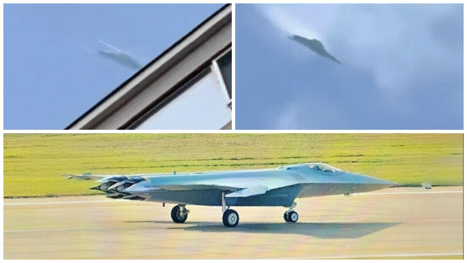 JET GENERASI KEENAM - Foto kolase menunjukkan tangkap layar video uji terbang jet tempur generasi keenam China, J-50 (atas) serta foto J-50 saat di darat (bawah). AS dan China kini sedang berlomba mengemangkan jet tempur generasi keenam.