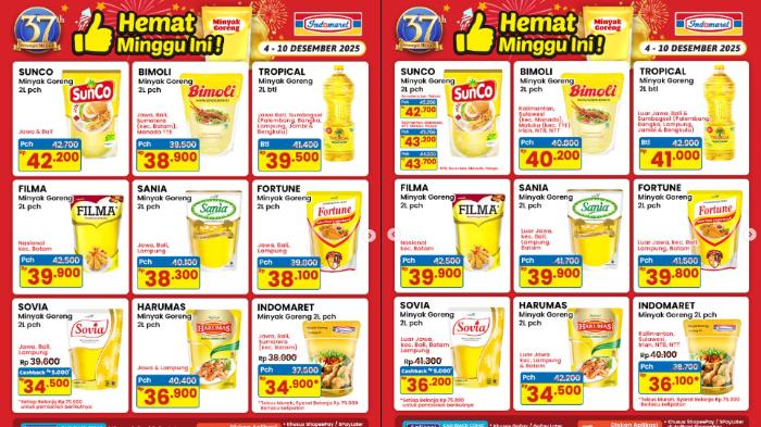 Promo Indomaret, Alfamart, Superindo 5 Desember: Minyak Goreng Rp30.000/2L, Deterjen Rp23.500/1,5 Kg