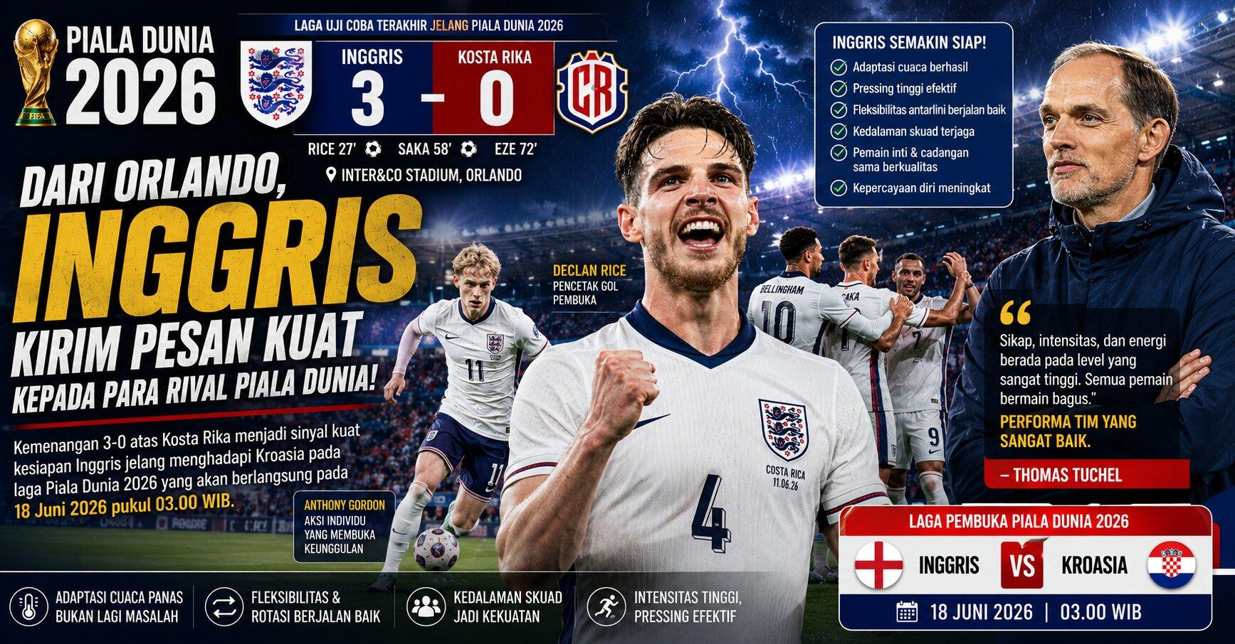 Kemenangan 3-0 Inggris atas Kosta Rika, ini komentar Rice