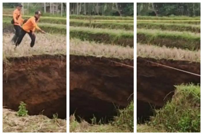 Pemilik Sawah di Sumbar Khawatir Makin Naiknya Debit Air di Lubang Sinkhole Bikin Sawah Tergenang