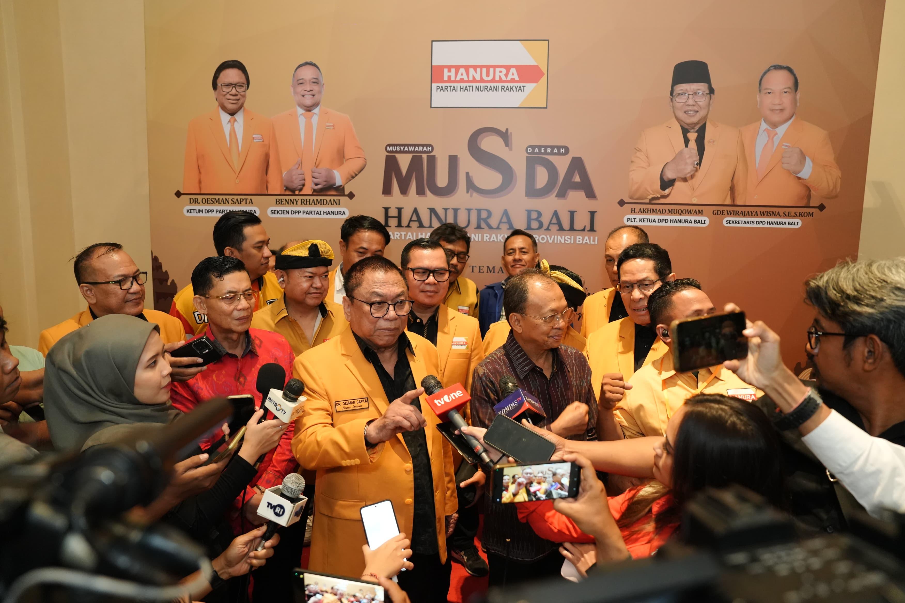 Buka Musyawarah Daerah, Oesman Sapta Instruksikan Kader Hanura Bersinergi dengan Pemerintah