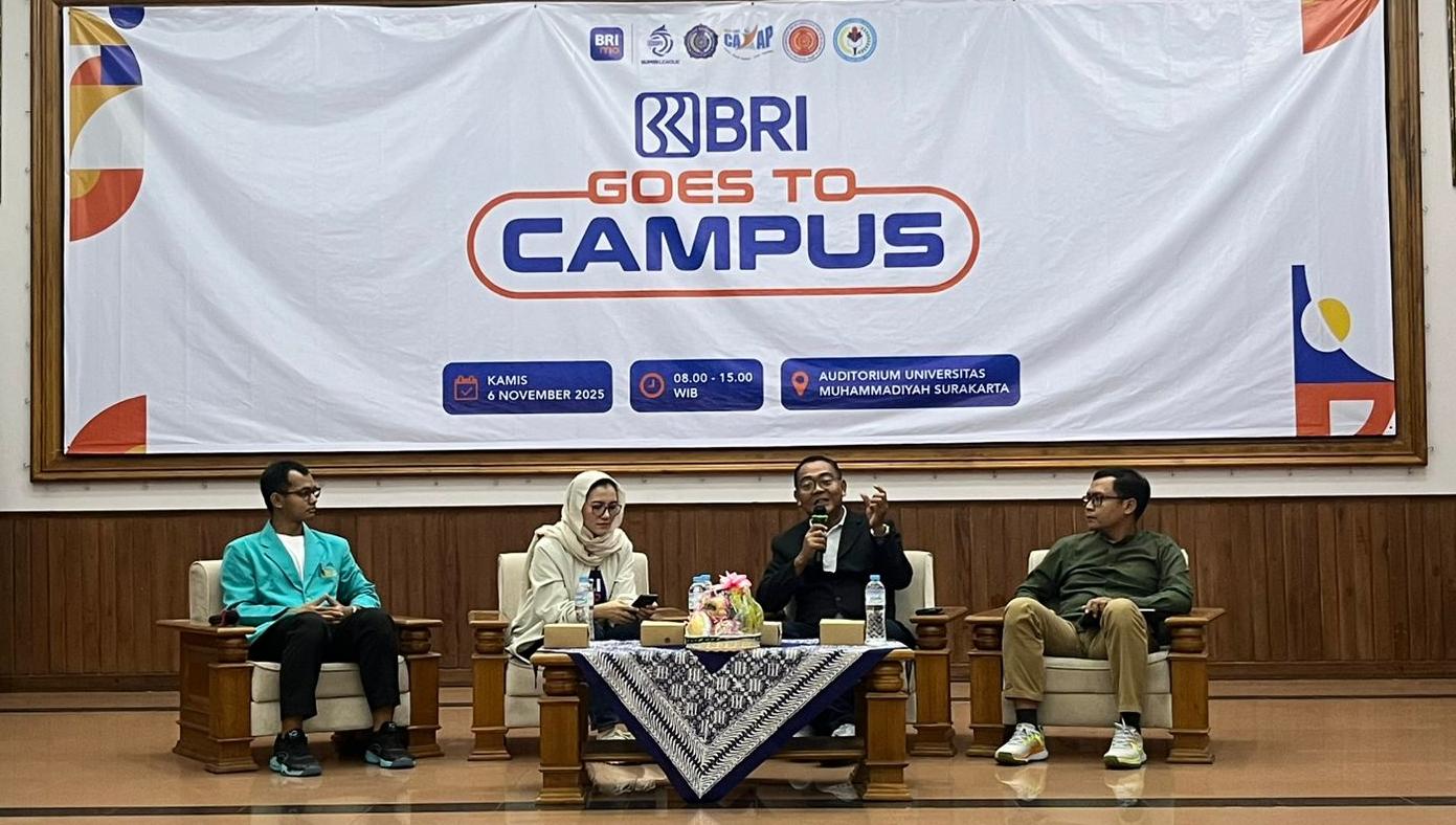 SUPER LEAGUE - Manager Corporate Share Value (CSV) I. League, Hanif Marjuni menghadiri acara BRI Goes to Campus yang digelar di Auditorium Moh. Djazman, Kampus 1 Universitas Muhammadiyah Surakarta (UMS), pada Kamis (6/11/2025) siang WIB.