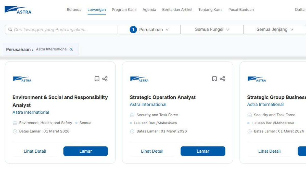 PT Astra International Buka Lowongan Kerja, Ada 3 Posisi, Fresh Graduate Bisa Daftar