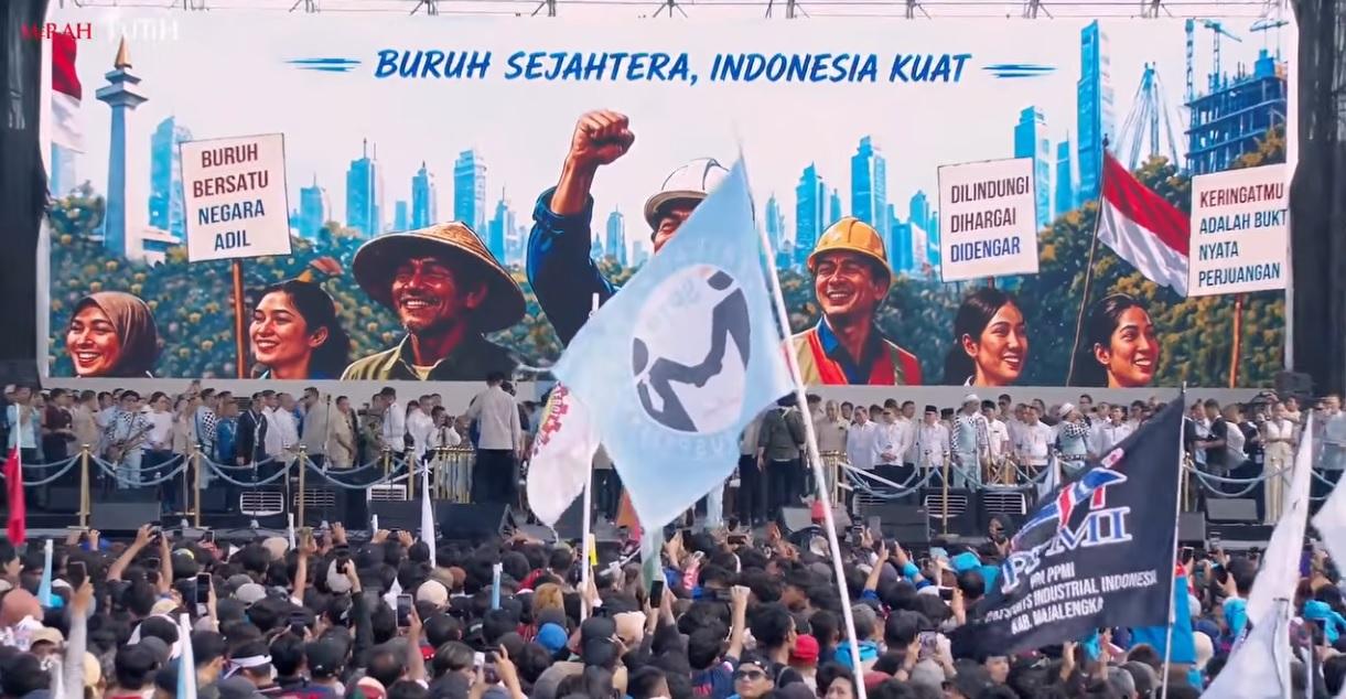 Peringatan Hari Buruh Internasional di Monumen Nasional, 1 Mei 2026, dihadiri Presiden Prabowo. /Youtube: Sekretariat Presiden