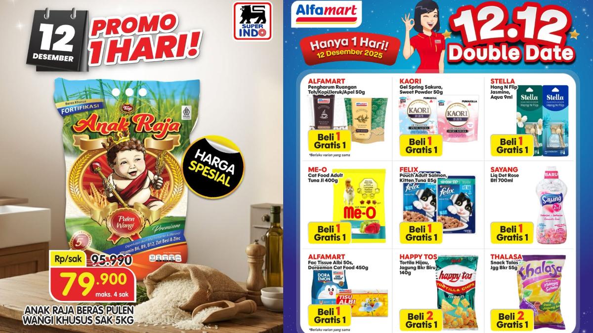 Promo 12.12 Indomaret, Alfamart, Superindo: Deterjen Cair 700ml Beli 1 Gratis 1, Beras 5Kg Rp79.900